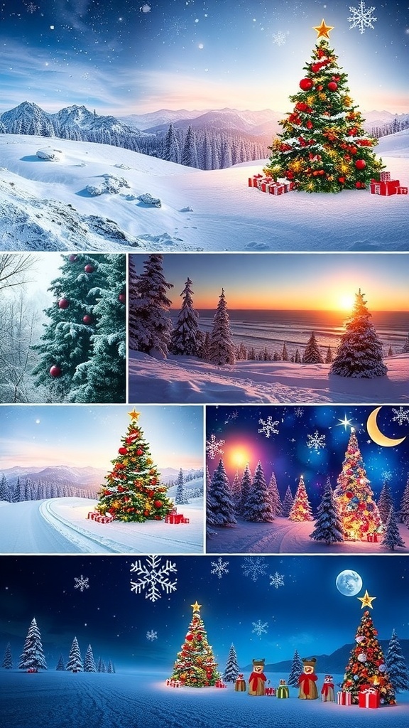 Christmas Background Wallpapers for Desktop A variety of Christmas wallpapers showcasing winter scenes, Christmas trees, and holiday decorations.